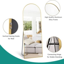 64"X21.36" Gold Arched Full Length Mirror With Stand, Aluminum Alloy Frame Full Body Floor Mirror, Freestanding Explosion-Proof Mirror For Bedroom - Vàng - Xem 4