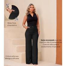 Women's Wide Leg Tailored Twill Pants With Lycra, High Waist, Slash Pockets, Premium Style (Black) - 黑色 - 查看 4