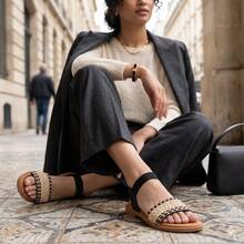 ALLEAN Flat Sandal With Elastic - 黑色三色 - 查看 2