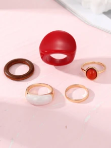 Set de 5 anillos grandes de resina de color vino tinto para los nudillos - A - Ver 3