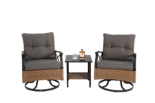 Set Of 3 Swivel Outdoor Rocking Chairs With 1 Table And 2 Rocking Chairs, Supporting Up To 159 Kg, Brown Resin Wicker Garden Furniture, Patio Conversation Set - Brown + Gray - View 3