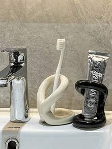 1pc Modern Art Style Ceramic Makeup Brush Holder, Toothbrush & Toothpaste Rack, Minimalist Desktop Organizer Suitable For Bedroom And Bathroom - Multicolor - View 8