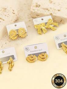 Elegant And Romantic 18K Gold-Plated Stainless Steel Women's Earrings - Bow, Swirl, And Asymmetrical Geometric Design, Anti-Oxidation, Hypoallergenic, Perfect For Daily Wear, Parties, Mother's Day, Valentine's Day Gifts, Elegant Bridesmaid Earrings, Fashionable Birthday And Holiday Gifts, Essential Jewelry For Weddings And Balls - Multicolor - View 4