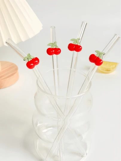 1/3PCS Red Cherry Glass Straws Set, Reusable Curved Straws With 20oz Cup, For Milkshakes Boba Smoothies Cocktails Cold Drinks, Easy Clean, Pool Party Beach Essentials, Mother's Day Father's Day Valentine's Gift