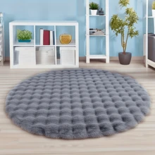 1pc Premium Solid Gray Shaggy Round Rug, Plush Bubble Fur Carpet - Comfortable Faux Fur Soft Rug - Non-Slip Fluffy Indoor Washable Durable Rectangular Large Rug For Living Room Bedroom - Grey - View 2