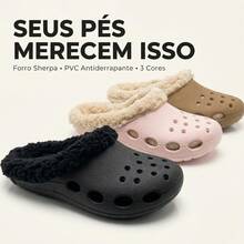 Women's Clog With Sherpa Lining, Warm Winter Style, Non-Slip PVC, Comfortable, Unisex, Sizes 35-42 - 黑色 - 查看 1