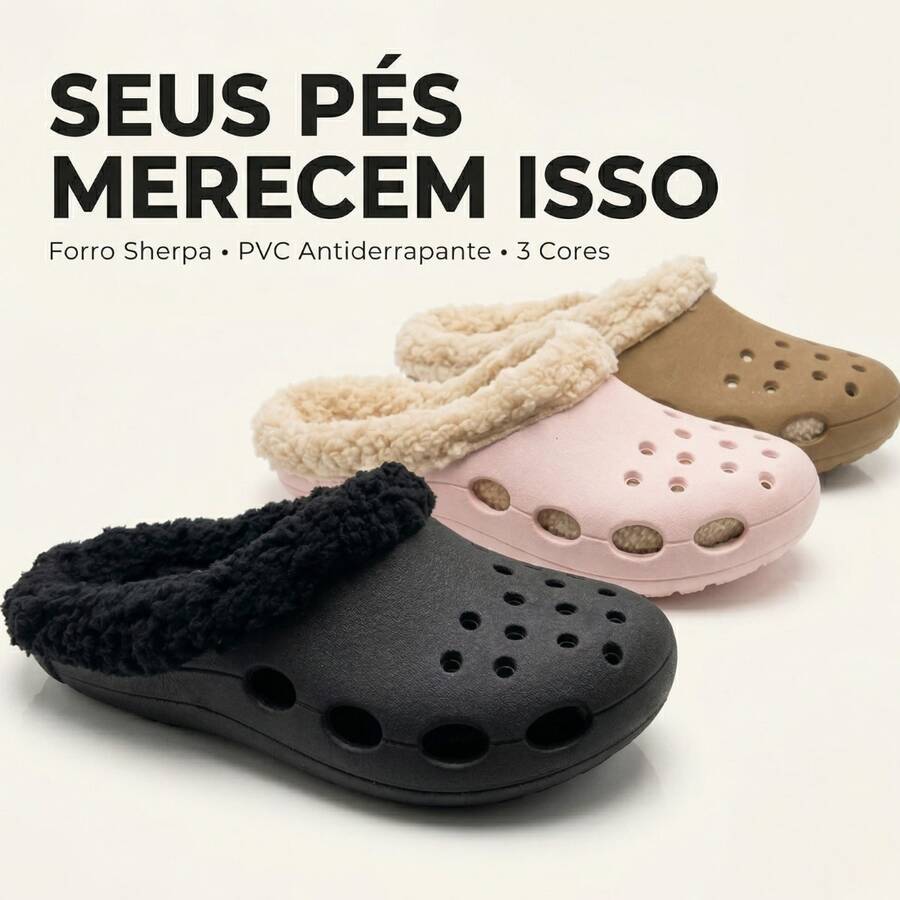 Women's Clog With Sherpa Lining, Warm Winter Style, Non-Slip PVC, Comfortable, Unisex, Sizes 35-42 - 黑色 - 查看 1