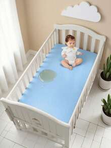 1pc Baby Full Wrap High Elasticity Fitted Sheet, Children's Mattress Cover, Dust-Proof Bed Cover, Mattress Not Included - Blue - View 11