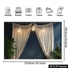 1 Stück 2D eleganter Makramee Quasten Vorhang Deko - handgefertigter Polyester Quasten Vorhang, geeignet für Hochzeiten, Geburtstage, Heimevents - keine Elektrizität erforderlich, schafft komfortable Fotografie Kulisse und weiche Hintergrund Dekoration, verschiedene Größen, Wohnzimmer Vorhang - A - Übersicht 7
