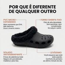 Women's Clog With Sherpa Lining, Warm Winter Style, Non-Slip PVC, Comfortable, Unisex, Sizes 35-42 - 黑色 - 查看 2