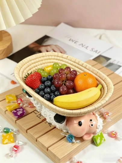 1pc Resin Tray, Cute Cartoon Sheep Pattern Kitchen Tray, Suitable For Dining Table, Fashionable Design, Ideal For Coffee Table Storage And Side Table Decor, Indoor And Outdoor Use, Ideal For Serving Bowls Or Fruit Bowls