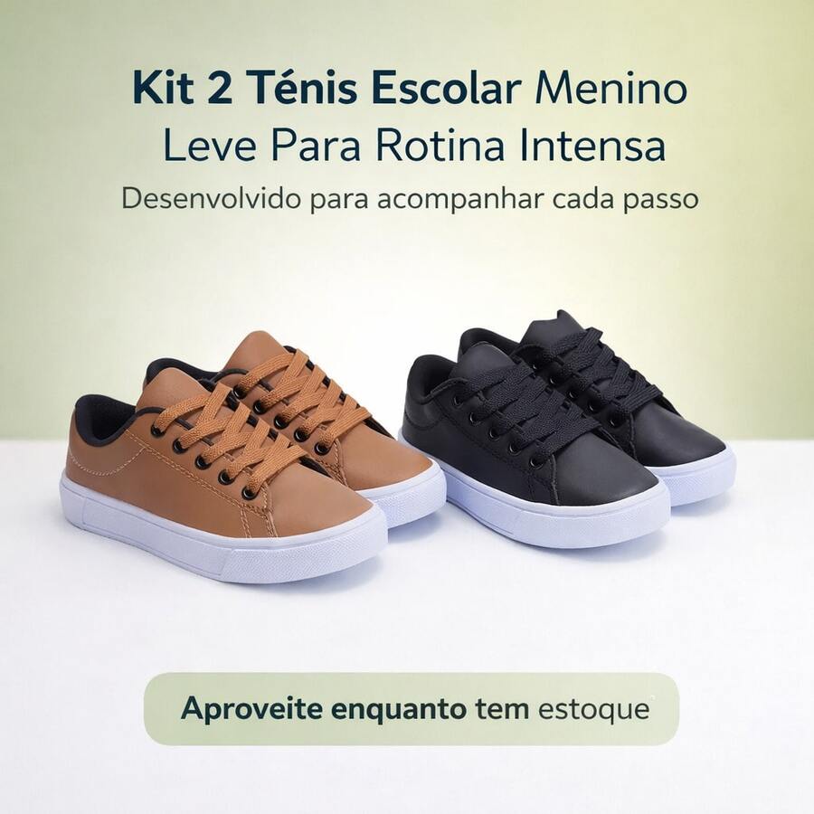COMBO 2 Tênis Infantil Menino Para Volta as Aulas | O Melhor Custo Beneficio Para Voce | COMPRE JÁ! - Caramelo + Preto - Visão 1