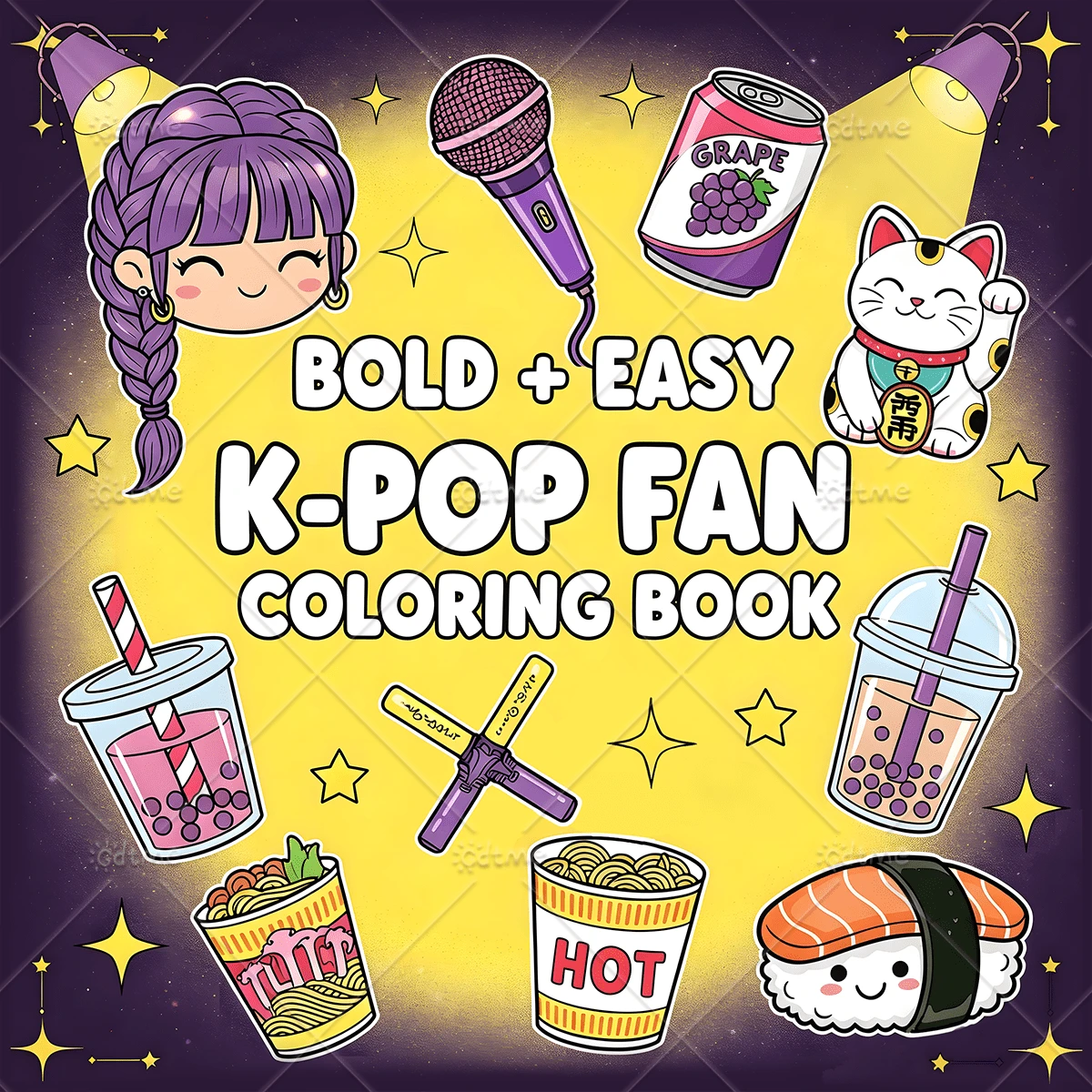 K-POP 氛围大胆简易图案成人涂色书可爱绘画书派对和生日完美礼物