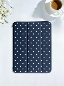 2025 Polka Dot & Minimalist Pattern Tablet Protective Case, Suitable For IPad 7/8/9/10th Gen/Pro 12.9/Pro 11/11th Gen (A16), Galaxy Tab S6 Lite/Galaxy Tab A11+ 2025, Provides Soft Shock-Proof Protection, Supports Smart Stand/Auto Wake/Sleep Function - Navy Blue - View 3