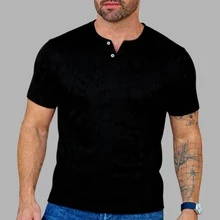Kit Of 2 Men's Henley T-Shirts, Short Sleeve, 2 Buttons, Slim Fit, Ribbed, J Silver - 黑綠 - 查看 2