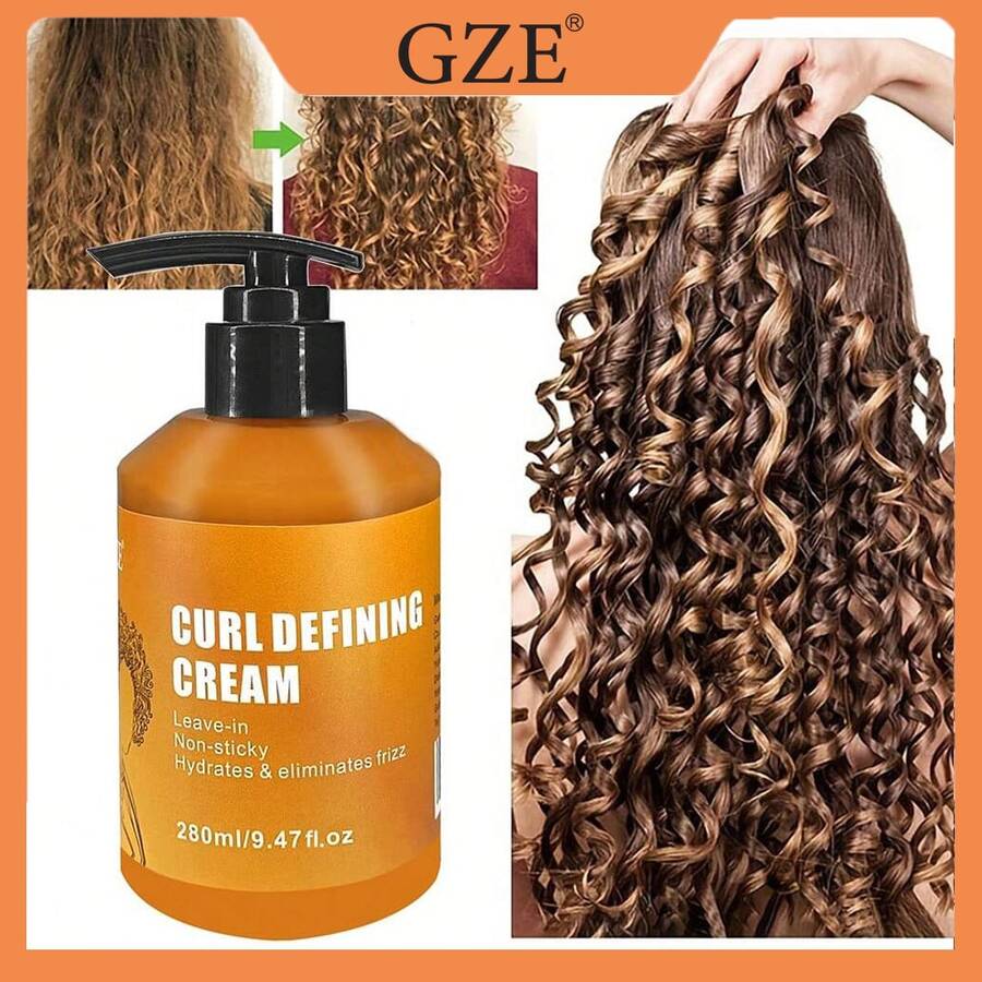 GZE No-Rinse Curl Defining Cream, Non-Greasy, Moisturizing, Eliminates Frizz, Smoothens Hair, Suitable For All Curl Types And Hair Textures, Creates Perfect Curls, For Both Men And Women. - Orange - View 1