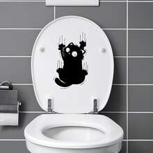 1pc Funny Cat Toilet Sticker, Self-Adhesive Bathroom Home Decor Wall Sticker, Door Sticker, Fridge Sticker, Window Sticker, Toilet Sticker, Funny Item To Make Toilet Conditions More Comfortable - 1PC - View 2