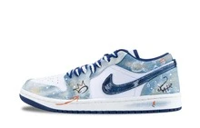 Jordan Air Jordan 1 Graffiti Denim Abrasion Resistant Low Top Vintage Basketball Shoes Men's White Blue White And Blue (Special Gift Bag) - White and Blue (special Gift Bag) - View 3