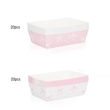 10个/20个/40个装粉色蝴蝶结纸质薯片盒，尺寸4.7x3.1x1.5英寸，白色蝴蝶结印花纸质食品托盘，纸质玉米片托盘，适用于派对、生日、婚礼、新娘送礼会、零食、爆米花、薯条、薯片等，男女皆宜。 - 粉紅白色 - 查看 10