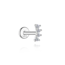 1件精美时尚925纯银四石三爪拼接莫桑石平底耳钉，低过敏性，适合女性日常佩戴，母亲节、婚礼派对礼物 - 銀色 - 查看 7