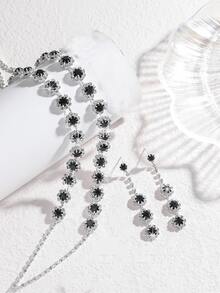 2pcs Vintage Holiday Women Jewelry Set, Fully Studded With Rhinestones, Includes Necklace & Earrings, Suitable For Wedding Dress, Party, Festival,Summer,Jewellery - Silver Blue - View 7