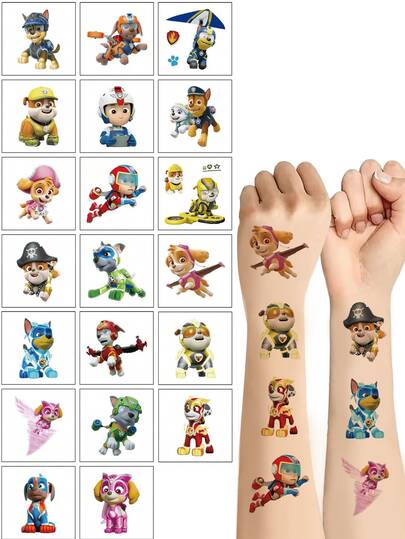Paw Patrol Anime Character Temporary Tattoo Stickers, Waterproof Body Art Stickers, Cute Cartoon Character Stickers Suitable For Arm Or Back Tattoo, Art Tattoo, Party Decoration, Classroom Gift