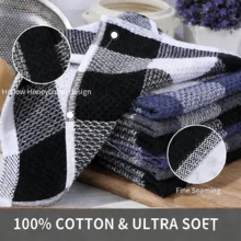 6pcs Black & White Plaid Cleaning Cloths, Waffle Texture Absorbent Cleaning Towels With Hanging Rope, Suitable For Espresso Machine Steam Wand And Essential Coffee Bar Supplies - 34*34cm - View 3