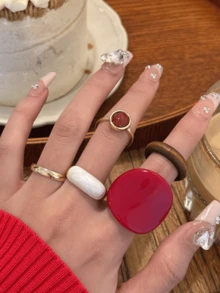 Set de 5 anillos grandes de resina de color vino tinto para los nudillos - A - Ver 2