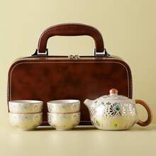 1 Set Ceramic Tea Set, Includes Teapot And 4 Teacups, Ru Porcelain, Heat-Resistant, Suitable For Home, Office, Cafe, High-End Corporate Gift, Wedding Gift - Multicolor - View 3