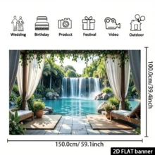 1pc Large 2D Flat Garage Door Decor, No Electricity Needed, Suitable For Yard Waterfall & Pool With White Mat And Surrounding Plants Pattern Party Banner, Fit For Outdoor & Indoor Holiday Decoration - A - View 6