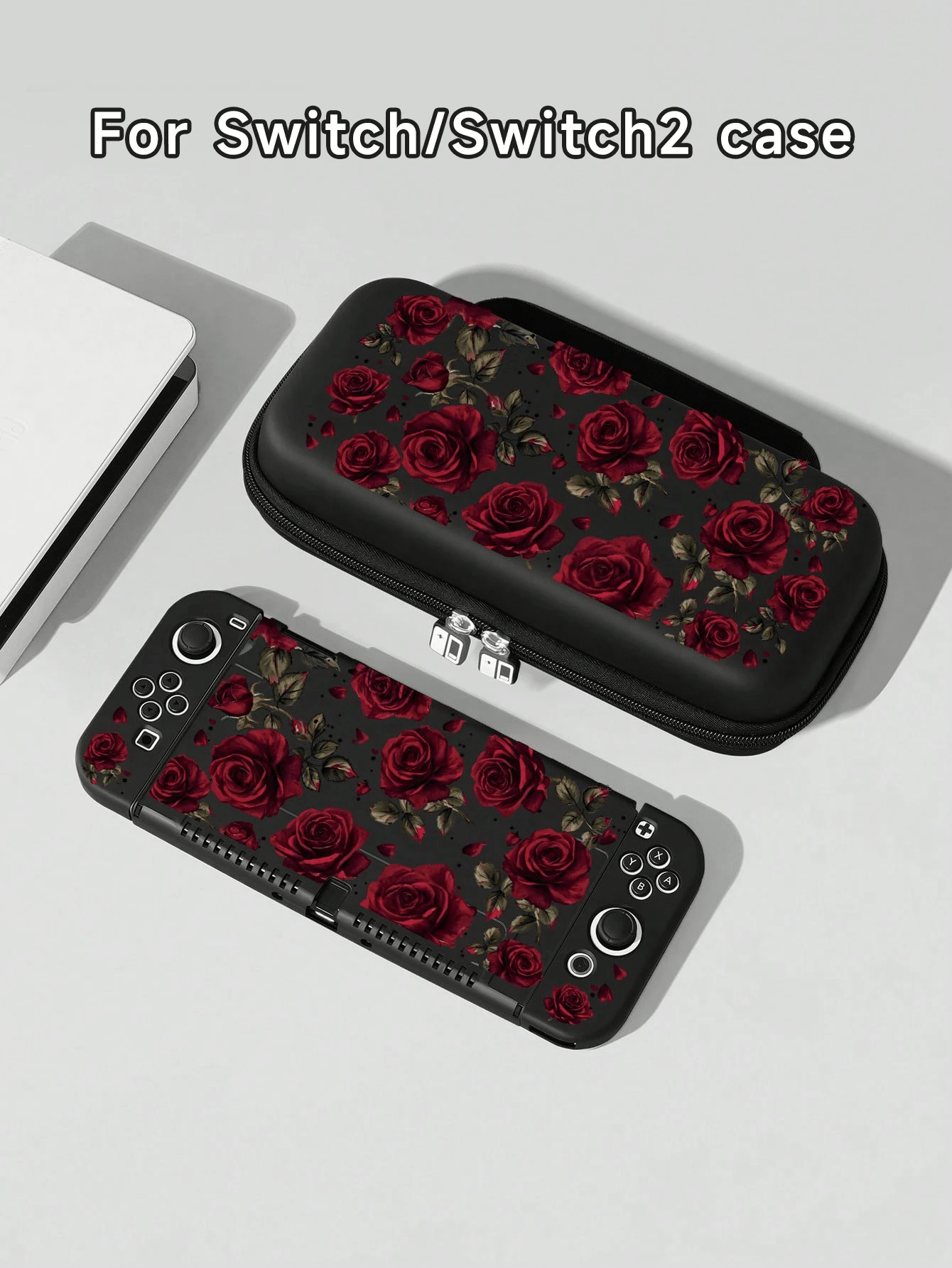 1pc Red Rose Pattern Protective Case, Compatible With Switch2 (2025), Switch NS, Switch OLED, Switch Lite, Accessories Compatible With Switch/Switch 2 Gaming Console, Full Set Including Storage Pouch, Card Slot Base, Best Gift Compatible With Switch Players - Multicolor - View 1