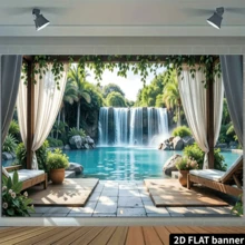 2D Flat [Spring Theme] 2D Mural, 1pc Large Garage Door Decor, No Electricity Needed, Suitable For Yard With Waterfall, Pool, White Mat, Plant Pattern, Party Banner For Outdoor & Indoor Holiday Decoration - A - View 6