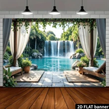 2D Flat [Spring Theme] 2D Mural, 1pc Large Garage Door Decor, No Electricity Needed, Suitable For Yard With Waterfall, Pool, White Mat, Plant Pattern, Party Banner For Outdoor & Indoor Holiday Decoration - A - View 5