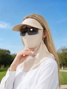 1pc Spring/Summer Ice Silk Full Face Sun Protection Mask, Women's UV Protection Riding Face Cover, Fashion Glasses & Neck Protector Combo - Multicolor - View 2