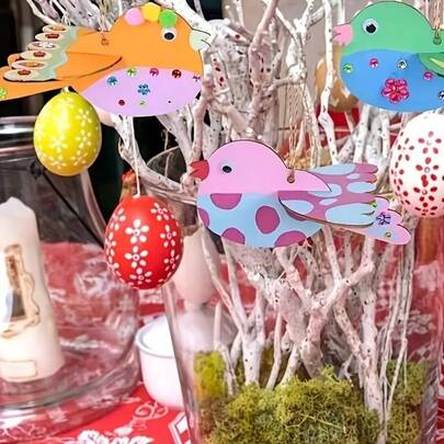 3D Wooden Bird DIY Coloring Kit, Unfinished Wooden 3D Bird Pendant Blanks, Ideal For Family Gathering Interaction, School Classroom Art & Craft Teaching, And Educational Game Props.