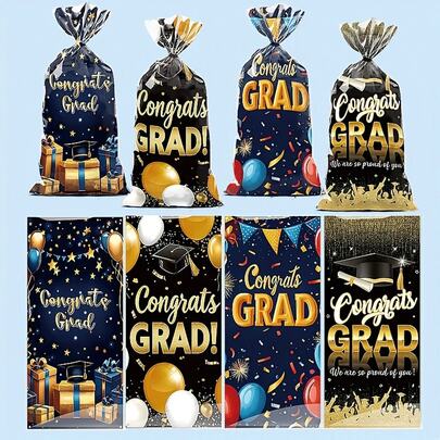 50pcs Graduation Party Gift Bags, Candy Bags For Graduation Celebration, Happy Graduation Party Decorations, Congratulatory Graduation Party Gift Bags, Graduation Party Supplies