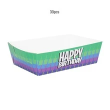 10pcs/20pcs/50pcs Green Purple Geometric Pattern Paper Potato Chips Boxes,4.7inch X3.1inch X 1.5inch Happy Birthday Paper Food Trays,Boat Shape Snack Boxes, For Chips, Popcorn, Nachos, Birthday Party, Game Night, Carnival Men Women - Multicolor - View 7