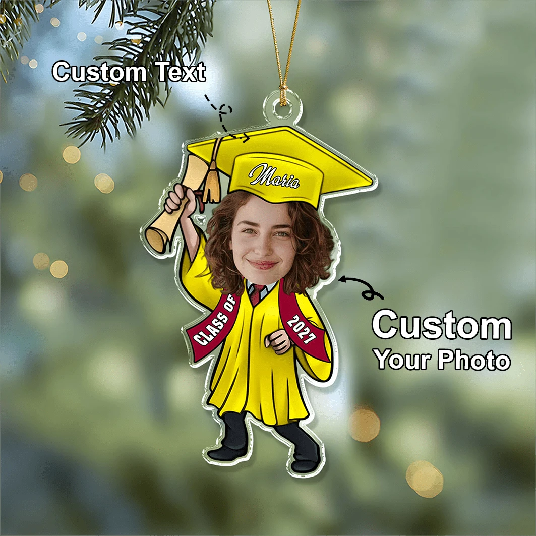 Personalized Graduation Photo Keychain, Customized Face And Name Acrylic Keychain, 2026 High School/College Graduation Gift, Customized Image Acrylic Pendant, Graduation Souvenir, Birthday Gift, Christmas Gift, Christmas Tree Decoration - H-customized Graduation Attire - View 1