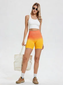 ZULIZ Ombre High Waist Slimming & Lifting Sports Cycling Shorts - Orange - View 1
