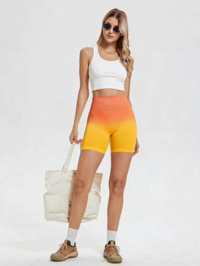 ZULIZ KYRLSSU High Waisted Ombre Tummy Control Butt Lifting Sports Biker Shorts