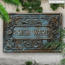 2D Flat, 1pc Vintage Metal Wall Sign "PSYCH WARD" - 8x12 Inch Rustic Style Decor With Distressed Teal Green Surface And Intricate Floral Pattern, Suitable For Indoor/Outdoor Wall Art, Home, Garage, Porch Or Holiday Themes (Father's Day/Christmas/Valentine's Day/Thanksgiving/Graduation), Retro Wall Art, Home Decor, Classic Design, High-Quality Metal Craftsmanship, Gift For Buyers, 2D Flat - Multicolor - View 3