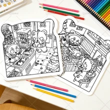 Libro para colorear PRANK PIONEER de 24 páginas para adultos con actividades diarias lindas y acogedoras, patrones asimétricos | Libro para colorear para aliviar el estrés, regalo de cumpleaños, útiles escolares - Un momento escalofriante - Ver 8