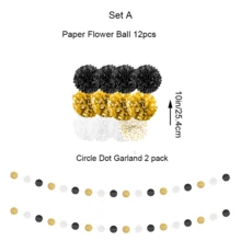 14pcs Black & Gold Party Decorations - Paper Flower Balls Set, Suitable For New Year, Wedding, Birthday, Engagement, Graduation Party Decor - Black and Gold Paper Flower Ball Set - View 9