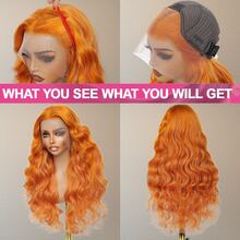 Tóc giả ren phía trước HD 13x4, mật độ 200%, màu cam gừng #350, dài 36 inch, kiểu sóng nhẹ, pha trộn tóc người, dành cho nữ, trông tự nhiên. - S350 - Xem 3