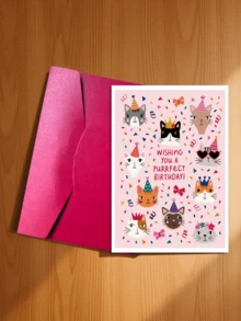 Thiệp chúc mừng sinh nhật hình mèo dễ thương, thích hợp làm quà tặng cho người yêu mèo, gia đình, người yêu, bạn bè và đồng nghiệp. - Thiệp chúc mừng họa tiết mèo con - Xem 6