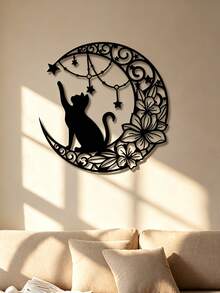 一件家居装饰品铁月亮黑猫金属剪影壁挂工艺品装饰吊坠、万圣节、幽灵、秋季、假日、节日、家居装饰、房间装饰、墙壁装饰 - 黑色 - 查看 8