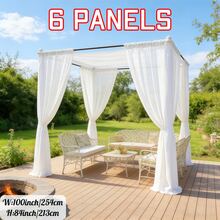 6 Panels Outdoor Waterproof Rod Pocket Semi-Sheer Garden Decor Curtains For Patio, Solid Color Elegant Voile Sheer Lightweight Curtains For Porch, Pergalo, Gazebo, Cabana, Pool - Cream - View 8
