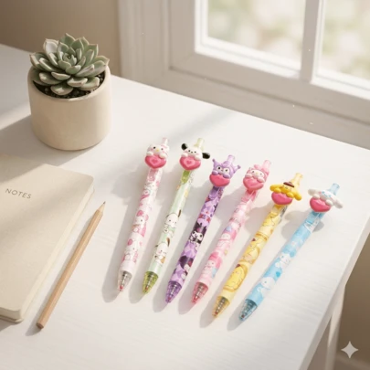  [Sản phẩm bán chạy nhất của SANRIO] 36 miếng dán hình trái tim ngẫu nhiên - Bút bi đen hình nhân vật hoạt hình dễ thương, thích hợp cho trường học, văn phòng hoặc tiệc tùng, dụng cụ viết bền, quà tặng ngày Valentine