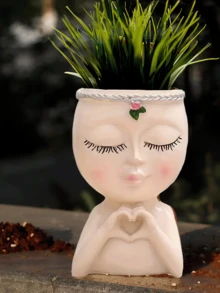 Face-Shaped Planter, Heart-Shaped Hand Planter, Resin Human Head Planter, Suitable For Indoor Plants, Cute Succulent Planter With Drainage Hole, Gardening Gift, Suitable For Women, Mothers, Teachers, Home Decor (Brown) - B - View 8