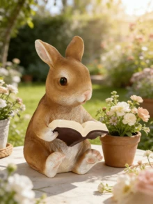 1pc Reading Rabbit Garden Statue, Rabbit Reading Book Shaped Resin Animal Sculpture, Outdoor Landscape Decor, Suitable For Garden, Bookshelf, Bedroom, Room Decor, Handcraft, Resin Figurine, Decorative Vase, Gardening, Dining Table, Coffee Shop, Bookshelf, Gift - Multiple Styles - View 2